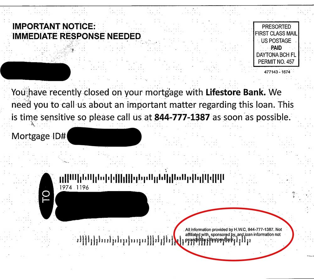 scam mortgage postcard